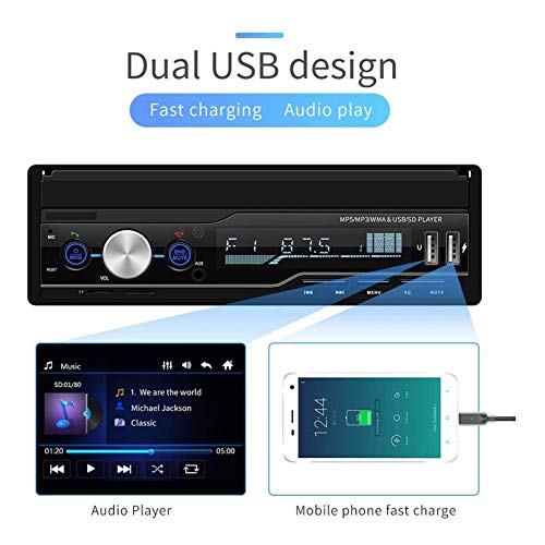 Regetek Single Din Car Stereo 7 inch Bluetooth Car Audio Video Player RDS FM AM Car Radio Player USB/AUX/TF HD Telescopic Retractable Capacitive Touch Screen