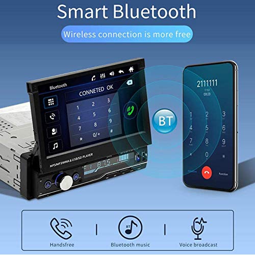 Regetek Single Din Car Stereo 7 inch Bluetooth Car Audio Video Player RDS FM AM Car Radio Player USB/AUX/TF HD Telescopic Retractable Capacitive Touch Screen