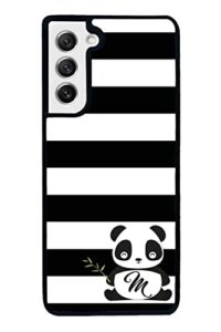 panda bear personalized initial black rubber phone case compatible with samsung galaxy s23 s23+ ultra s22 s22+ s21 s21fe s21+ s20fe s20+ s20 note 20 s10 s10+ s10e