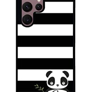 Panda Bear Personalized Initial Black Rubber Phone Case Compatible With Samsung Galaxy S23 S23+ Ultra S22 S22+ S21 S21FE S21+ S20FE S20+ S20 Note 20 S10 S10+ S10e