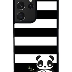 Panda Bear Personalized Initial Black Rubber Phone Case Compatible With Samsung Galaxy S23 S23+ Ultra S22 S22+ S21 S21FE S21+ S20FE S20+ S20 Note 20 S10 S10+ S10e