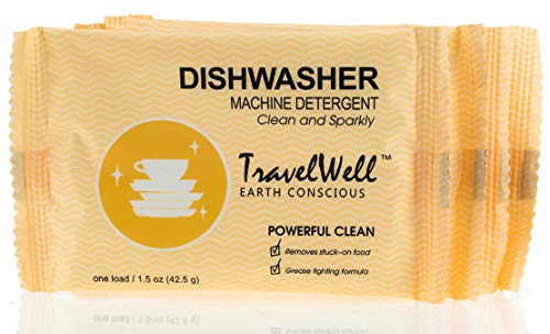 TRAVELWELL Individually Wrapped Powder Dish Detergent,1.5 Ounce per Bag,100 Bags per Case Dishwasher Rinse Aid Hotel Toiletries Amenities Powder Dish Soap