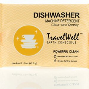 TRAVELWELL Individually Wrapped Powder Dish Detergent,1.5 Ounce per Bag,100 Bags per Case Dishwasher Rinse Aid Hotel Toiletries Amenities Powder Dish Soap