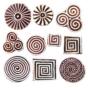 royal kraft wooden stamps for block printing on saree border, textile, clay, pottery, tattoo (set of 10) mxtag0008