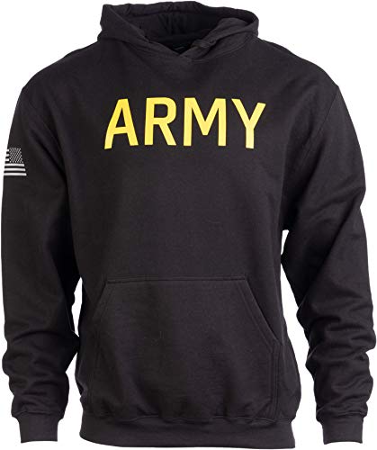 Ann Arbor T-shirt Co. ARMY PT Style Hoodie | U.S. Military Training Workout Fleece Hoody Sweatshirt-(Hood,S) Black