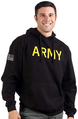 Ann Arbor T-shirt Co. ARMY PT Style Hoodie | U.S. Military Training Workout Fleece Hoody Sweatshirt-(Hood,S) Black