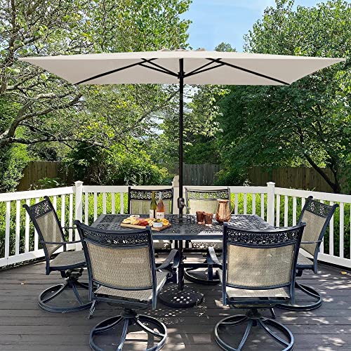 Abba Patio 6.5 x 10ft Rectangular Patio Umbrella Outdoor Market Table Umbrella with Push Button Tilt and Crank for Garden, Lawn, Deck, Backyard & Pool, Beige