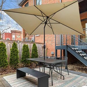 Abba Patio 6.5 x 10ft Rectangular Patio Umbrella Outdoor Market Table Umbrella with Push Button Tilt and Crank for Garden, Lawn, Deck, Backyard & Pool, Beige