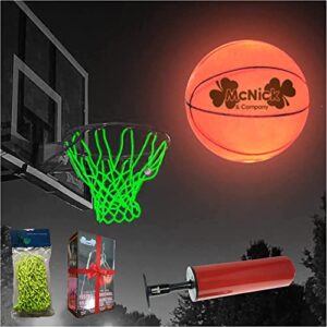 glow in the dark basketball net hoop - led lighted smart basketball goal with glowing hoop net - nightime light up glow hoop outdoor - heavy duty basketball air pump included