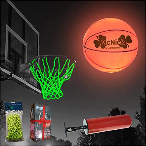 Glow in The Dark Basketball Net Hoop - LED Lighted Smart Basketball Goal with Glowing Hoop Net - Nightime Light Up Glow Hoop Outdoor - Heavy Duty Basketball Air Pump Included