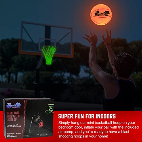 Glow in The Dark Basketball Net Hoop - LED Lighted Smart Basketball Goal with Glowing Hoop Net - Nightime Light Up Glow Hoop Outdoor - Heavy Duty Basketball Air Pump Included