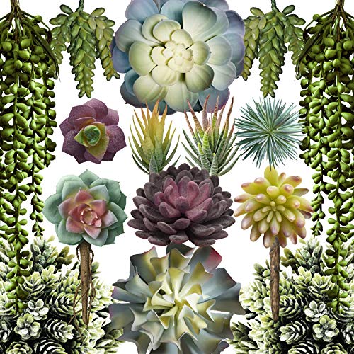 caqpo Artificial Succulents - 15 Pack - Premium Unpotted Artificial and Realistic Textured Fake Succulent Plants for DIY - Faux Cactus Plant Bulk - Feaux Succulent Plants