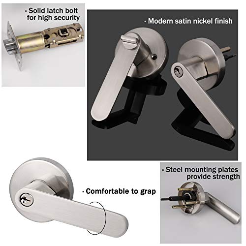 Knobonly Keyed Alike/Combo Keys Entry Door Knobs Lock Set, Modern Heavy Duty Front/Commercial Door Handleset, Satin Nickel Stainless Steel Doorknob Handle 3 Pack