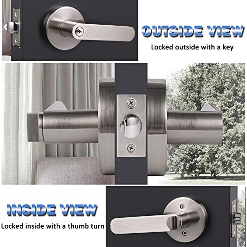 Knobonly Keyed Alike/Combo Keys Entry Door Knobs Lock Set, Modern Heavy Duty Front/Commercial Door Handleset, Satin Nickel Stainless Steel Doorknob Handle 3 Pack