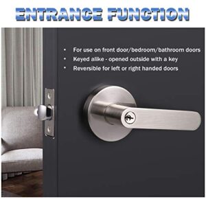 Knobonly Keyed Alike/Combo Keys Entry Door Knobs Lock Set, Modern Heavy Duty Front/Commercial Door Handleset, Satin Nickel Stainless Steel Doorknob Handle 3 Pack