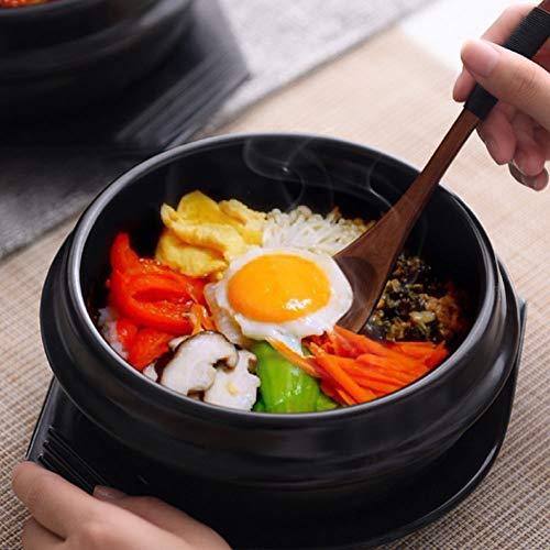 Korean Cooking Korean Stone Bowl By Whitenesser, Stone Pot Sizzling Hot Pot for Bibimbap and Soup (Large, No Lid) - Premium Ceramic with Melamine Tray (52.3 OZ)