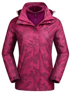 camel crown 3-in-1 women's ski jacket waterproof snowboard mountain fashion jackets winter coat with warm fleece inner for hiking outdoor coral l