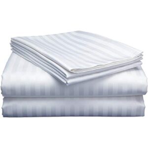 extra deep sheets-cotton bed sheets - 100% cotton - 400 thread count - 22 inch extra deep pocket fitted sheet with elastic all around (4 pcs sheet set) - (white stripe - queen size)