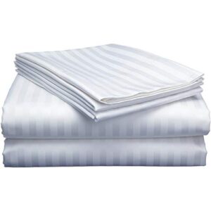 Extra Deep Sheets-Cotton Bed Sheets - 100% Cotton - 400 Thread Count - 22 Inch Extra deep Pocket Fitted Sheet with Elastic All Around (4 Pcs Sheet Set) - (White Stripe - Queen Size)