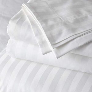 Extra Deep Sheets-Cotton Bed Sheets - 100% Cotton - 400 Thread Count - 22 Inch Extra deep Pocket Fitted Sheet with Elastic All Around (4 Pcs Sheet Set) - (White Stripe - Queen Size)