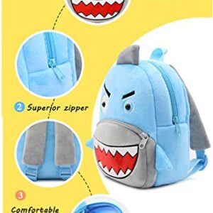 Ladyzone Toddler Backpack Zoo Animals Backpacks Cute Plush Bag Cartoon 10" Preschool Book Bag For 2+ Years Girls Boys (Shark)
