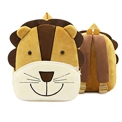 Ladyzone Toddler Backpack Zoo Animals Backpacks Cute Plush Bag Cartoon 10" Preschool Book Bag For 2+ Years Girls Boys (Lion)