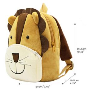 Ladyzone Toddler Backpack Zoo Animals Backpacks Cute Plush Bag Cartoon 10" Preschool Book Bag For 2+ Years Girls Boys (Lion)