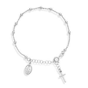 miabella 925 sterling silver italian rosary cross bead charm link chain bracelet for women teen girls, adjustable, made in italy (length 6 to 7 inch)