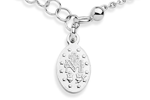 Miabella 925 Sterling Silver Italian Rosary Cross Bead Charm Link Chain Bracelet for Women Teen Girls, Adjustable, Made in Italy (Length 6 to 7 Inch)