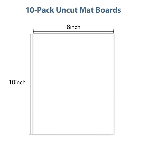 Golden State Art, 8x10 White Uncut Mat for Pictures/Frames - Pack of 10 - Acid-Free Mat Boards for Artworks, Prints, Photographs - Great for Weddings, Engagements, Graduations - Signature Friendly