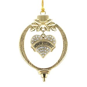 inspired silver - honor student charm ornament - gold pave heart charm holiday ornaments with cubic zirconia jewelry