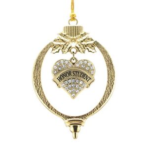 Inspired Silver - Honor Student Charm Ornament - Gold Pave Heart Charm Holiday Ornaments with Cubic Zirconia Jewelry