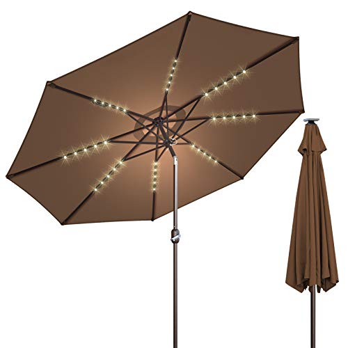 BenefitUSA 10' Patio Umbrella LED Lighted Tilt Aluminum Garden Market Balcony Outdoor Sunshade (Brown)