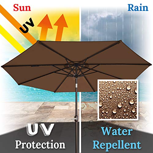 BenefitUSA 10' Patio Umbrella LED Lighted Tilt Aluminum Garden Market Balcony Outdoor Sunshade (Brown)