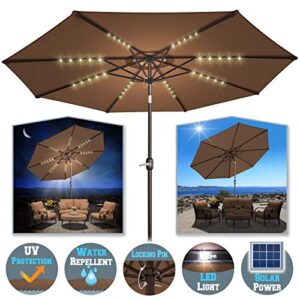 BenefitUSA 10' Patio Umbrella LED Lighted Tilt Aluminum Garden Market Balcony Outdoor Sunshade (Brown)