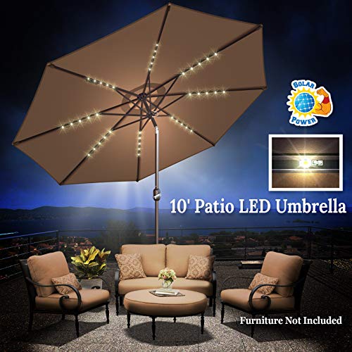 BenefitUSA 10' Patio Umbrella LED Lighted Tilt Aluminum Garden Market Balcony Outdoor Sunshade (Brown)