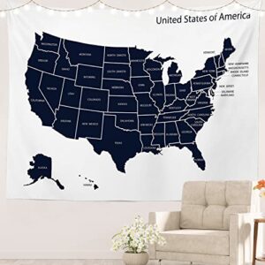 batmerry map usa america tapestry, usa map united states of america travel picnic mat beach towel wall art decoration for bedroom living room dorm, 51.2 x 59.1 inches, blue map