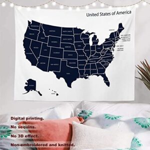 Batmerry Map USA America Tapestry, USA Map United States of America Travel Picnic Mat Beach Towel Wall Art Decoration for Bedroom Living Room Dorm, 51.2 x 59.1 Inches, Blue Map