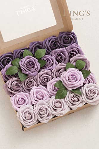 Ling's Moment Artificial Roses Flowers 25pcs Purple Ombre Colors Fake Roses with Stem for DIY Wedding Bouquets Centerpieces Arrangments Decorations