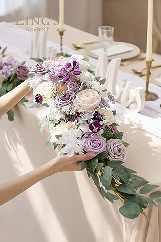 Ling's Moment Artificial Roses Flowers 25pcs Purple Ombre Colors Fake Roses with Stem for DIY Wedding Bouquets Centerpieces Arrangments Decorations