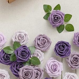 Ling's Moment Artificial Roses Flowers 25pcs Purple Ombre Colors Fake Roses with Stem for DIY Wedding Bouquets Centerpieces Arrangments Decorations