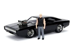 jada toys fast & furious dom & dodge charger r/t, 1:24 scale build n' collect die-cast model kit with 2.75" die-cast figure, black