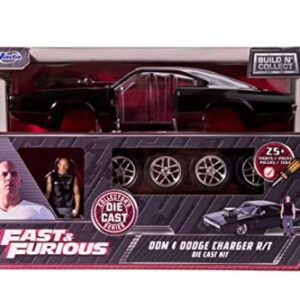 Jada Toys Fast & Furious Dom & Dodge Charger R/T, 1:24 Scale Build n' Collect Die-Cast Model Kit with 2.75" Die-Cast Figure, Black