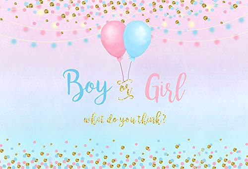 Boy or Girl Gender Reveal Backdrop Blue Pink Dots Balloon Photography Background 7x5ft Vinyl Gender Reveal Baby Shower Party Banner Backdrops W-1860