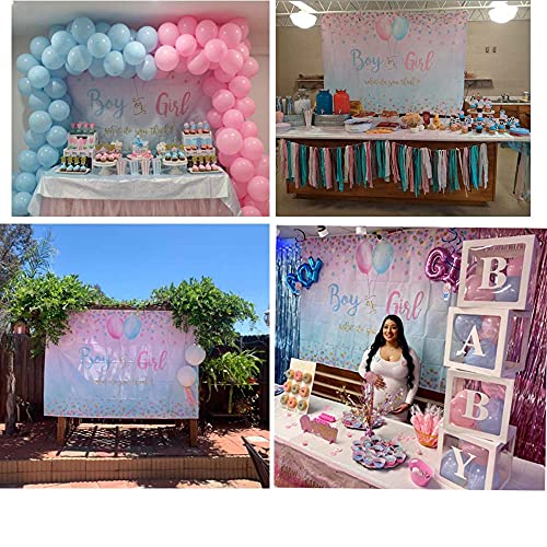 Boy or Girl Gender Reveal Backdrop Blue Pink Dots Balloon Photography Background 7x5ft Vinyl Gender Reveal Baby Shower Party Banner Backdrops W-1860