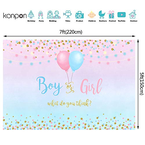 Boy or Girl Gender Reveal Backdrop Blue Pink Dots Balloon Photography Background 7x5ft Vinyl Gender Reveal Baby Shower Party Banner Backdrops W-1860