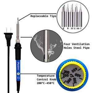 Soldering Iron Kit - Soldering Iron 60W Adjustable Temperature, Solder Wire, Soldering Stand, Wire Cutter, Solder Tips, Desoldering Pump, Wire Cutter, Solder Paste, Heatshrink Tubes from Plusivo