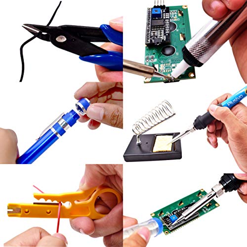 Soldering Iron Kit - Soldering Iron 60W Adjustable Temperature, Solder Wire, Soldering Stand, Wire Cutter, Solder Tips, Desoldering Pump, Wire Cutter, Solder Paste, Heatshrink Tubes from Plusivo