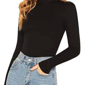 Verdusa Women's Basic Mock Neck Slim Fitted Long Sleeve Pullovers Tee Tops Black S