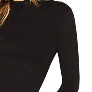 Verdusa Women's Basic Mock Neck Slim Fitted Long Sleeve Pullovers Tee Tops Black S